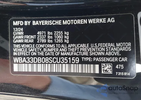 2025 BMW 4 Series 430I из США, поврежденный, VIN WBA33DB08SCU35159